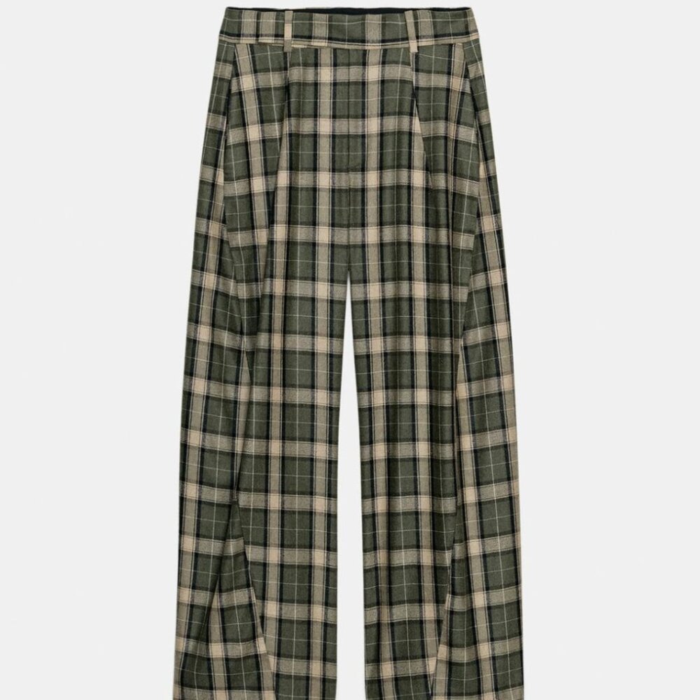 NWT Plaid Wide Leg Wool Blend Pants,  M
